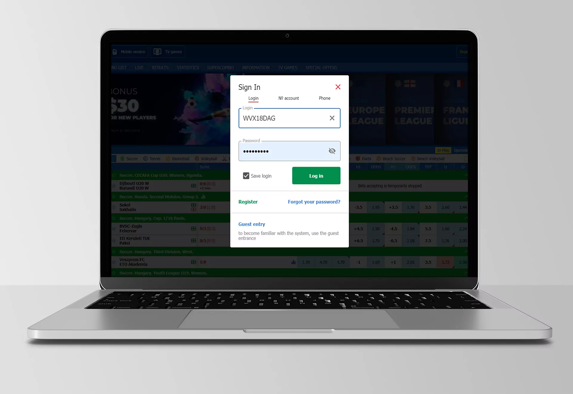 Log in to your Betcity account or create one.