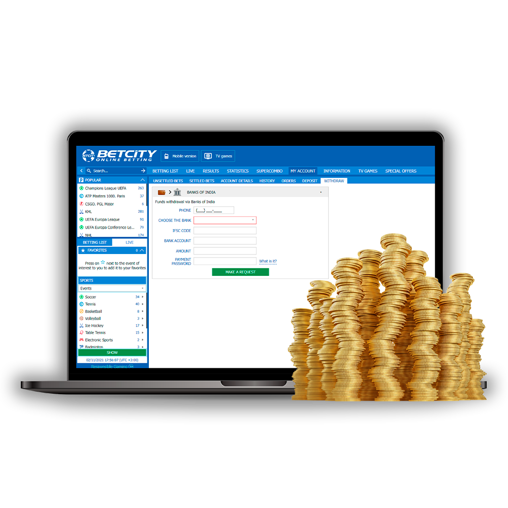 Withdrawal of money on the official website of Betcity India